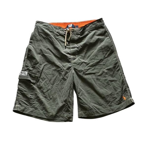 POLO RALPH LAUREN 90s Board Shorts Swim Trunks Pockets Mens M Green Orange - Picture 1 of 5